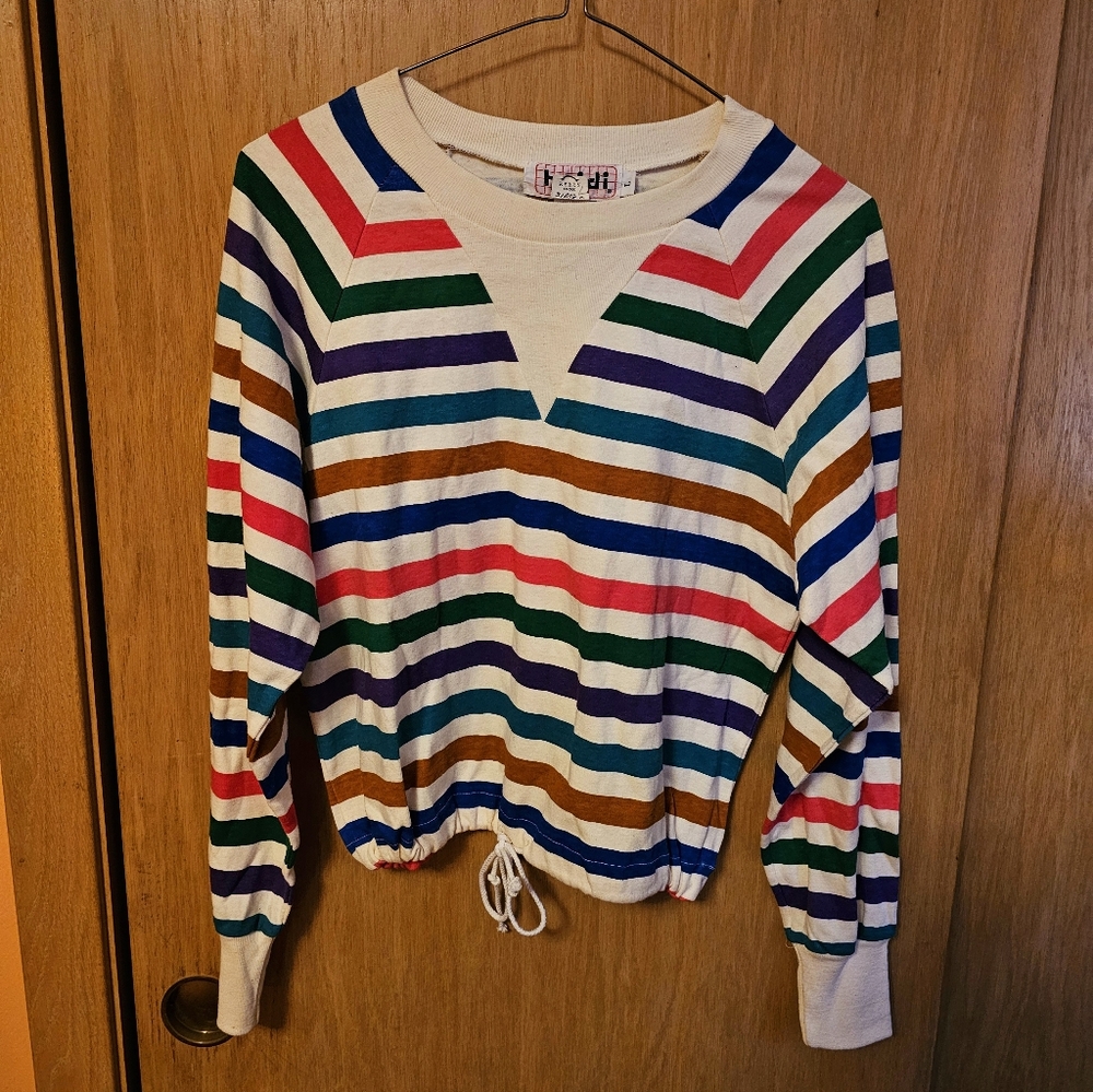 Striped Long Sleeve Crop Top Vintage Large
